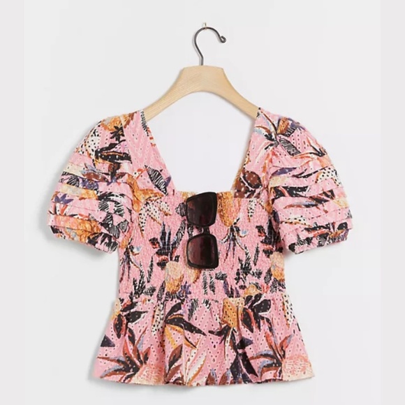 FARM RIO Azalea pink floral print top - Picture 1 of 6